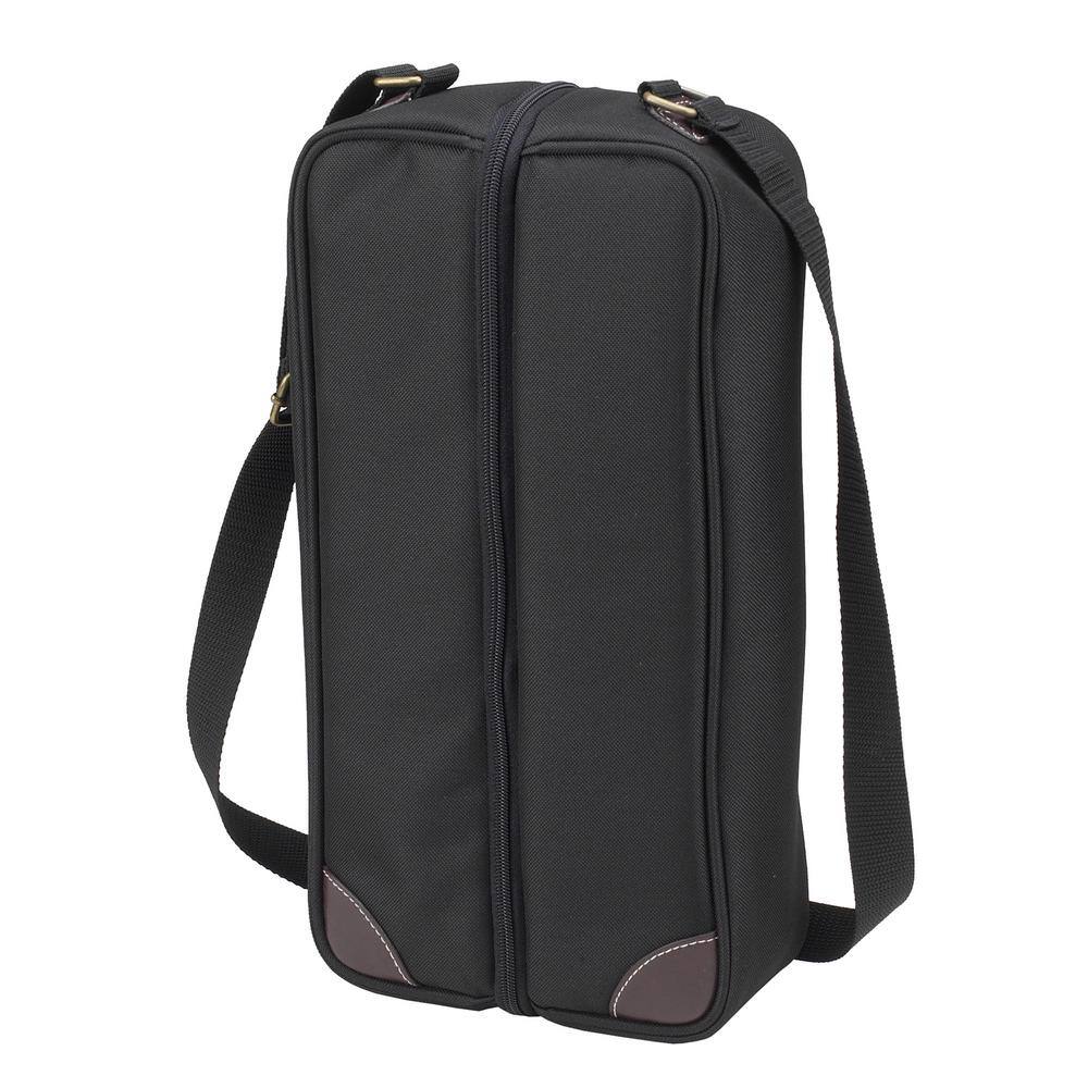 Black Insulated Wine Tote with Glasses and Corkscrew