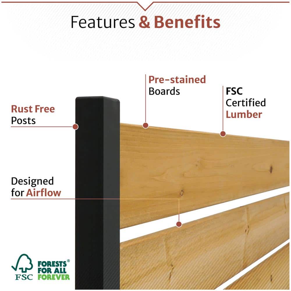 Concord 5ft x 3.2ft Cedar Wood Privacy Screen with Aluminum Posts