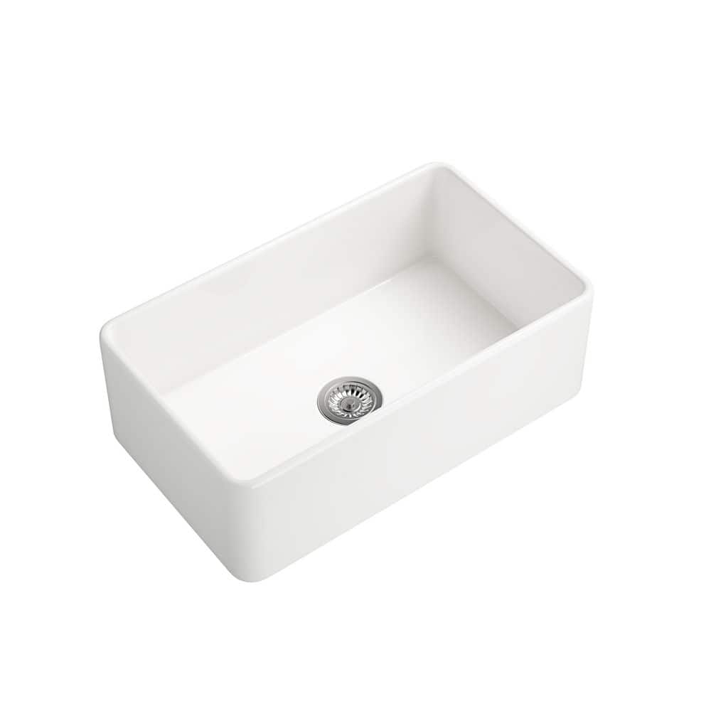 30 in. Drop-In Single Bowl No Gauge Applicable White Ceramic Kitchen Sink and Drain price history on PriceWatchPro