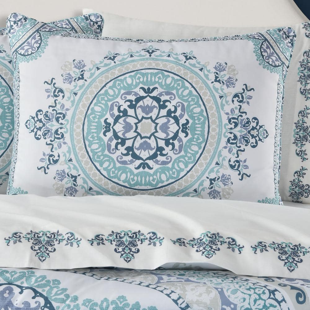Full Blue Microfiber Reversible Comforter Set with Pattern