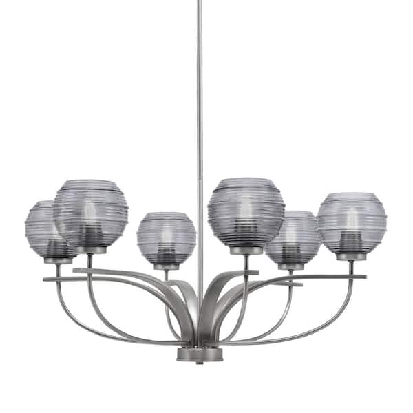 Unbranded Olympia 6 Light, Uplight, Chandelier, Graphite Finish, 6 in. Smoke Ribbed Glass