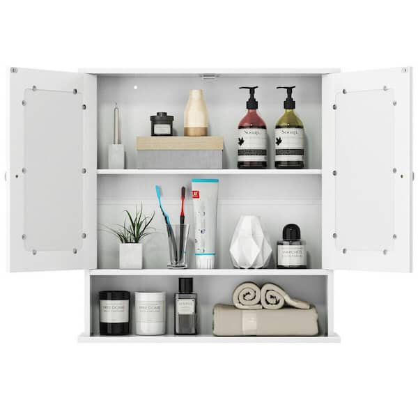 Musichaus Double Mirrored Door Medicine Cabinet with USB, SD Card, Blu -  Whitehaus Collection