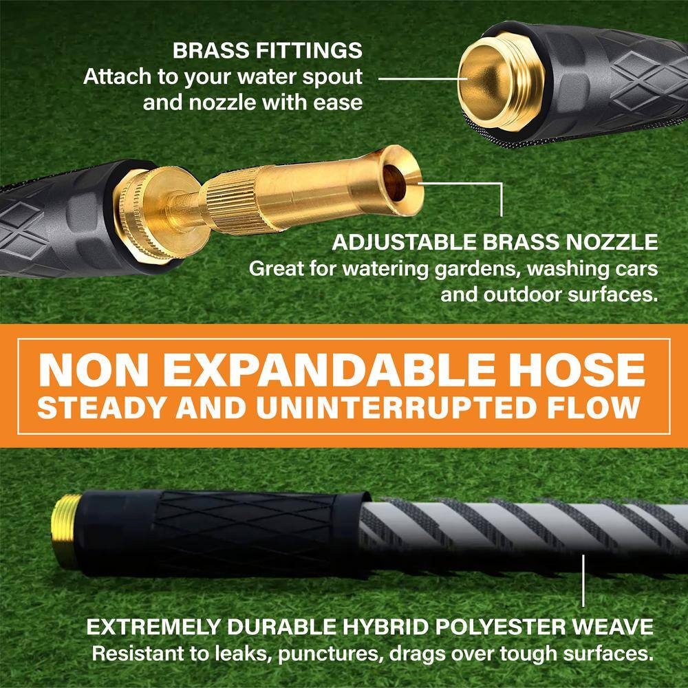Bionic Flex Pro 25ft Black Polyester Garden Hose with Brass Nozzle