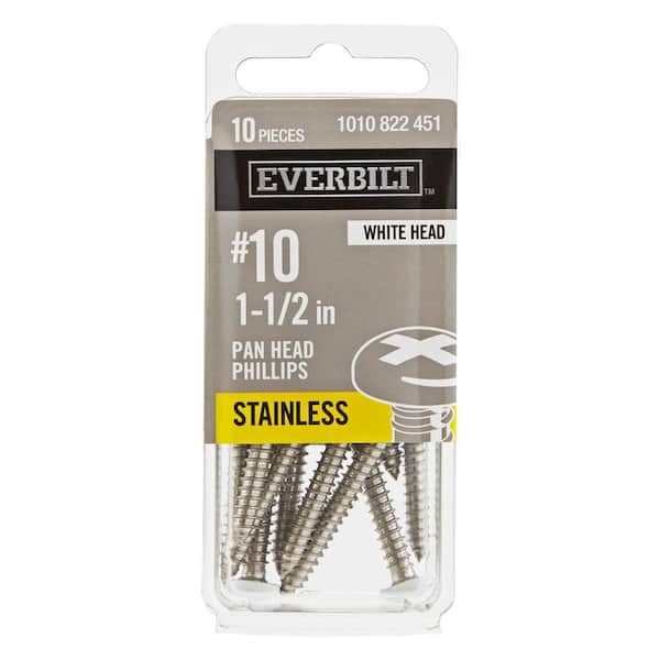 #10 x 1-1/2 in. White Stainless Steel Phillips Pan Head Standard Sheet Metal Screw (10-Pack)