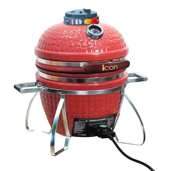 Vision Grills 15.5 in. Vision Icon 101 Electric and Charcoal Kamado Grill in Red