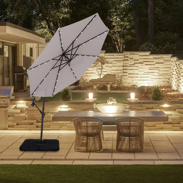 Inner Decor Rex 10 Ft Steel Cantilever, Cantilever Outdoor Beige Umbrella With Lights And Speaker