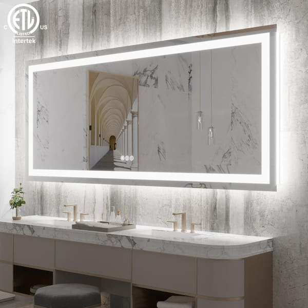 Klajowp 88 in. W x 38 in. H Rectangular Tempered Glass Frameless Anti-Fog Dimmable Wall Mounted Bathroom Vanity Mirror