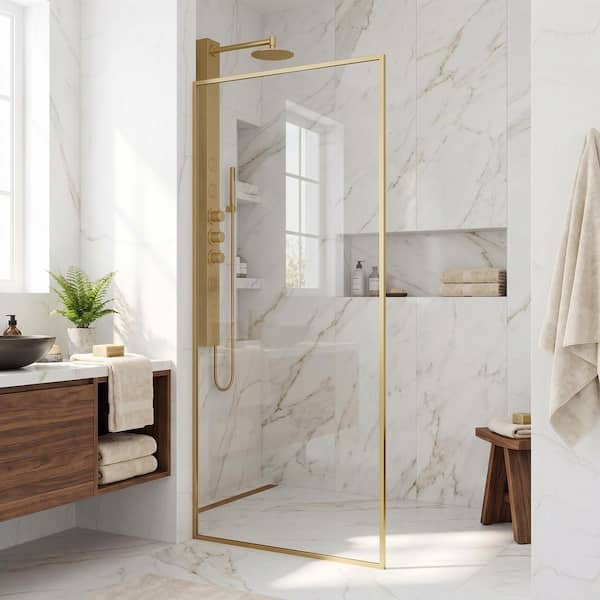VIGO Meridian 34 in. W x 74 in. H Framed Fixed Shower Screen Door