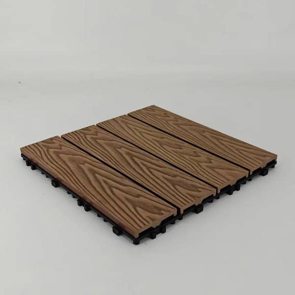 Tunearary 11.8 in. x 11.8 in. Outdoor Patio 3D TEAK Wood Plastic Waterproof Interlocking Composite Decking, 22-Pieces