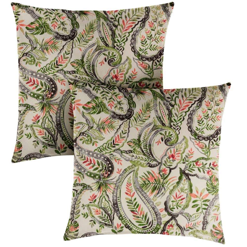 Green/Blue Paisley Outdoor Knife Edge Throw Pillows (2-Pack)