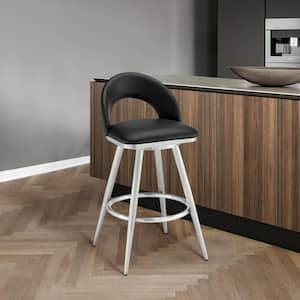 Charlotte 30 in. Black Low Back Metal Bar Stool with Faux Leather Seat