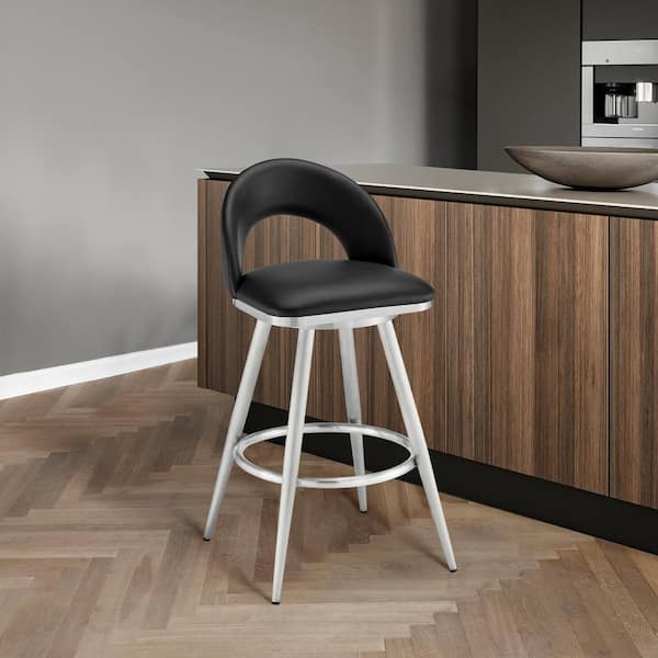 Armen Living Charlotte 30 in. Black Low Back Metal Bar Stool with Faux Leather Seat