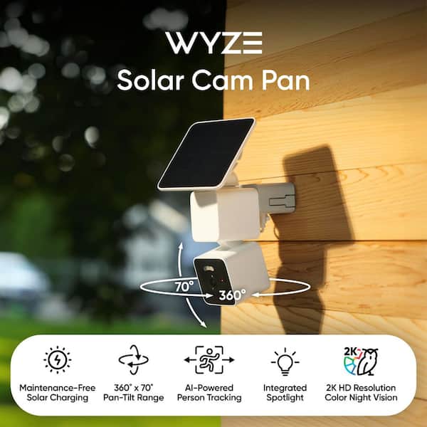 Wyze Solar Pan Cam 2-Pack, Solar Outdoor Home Security Camera, with 2k HD Color Night Vision and Built-In Spotlight WYZESCPWH_OFL2PK