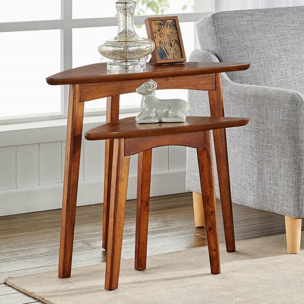 Monterey 24 in. Warm Chestnut Mid-Century Wood Triangular Nesting End Table