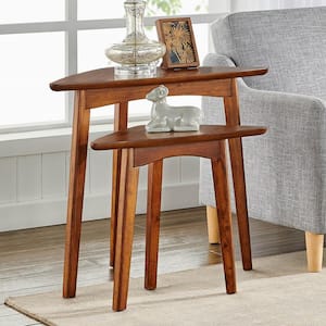 Monterey 24 in. Warm Chestnut Mid-Century Wood Triangular Nesting End Tables (Set of 2)