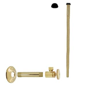 1/2 in. IPS x 3/8 in. O.D. Comp. Outlet x 12 in. Corrugated Supply Line Kit with Round Handle, Polished Brass