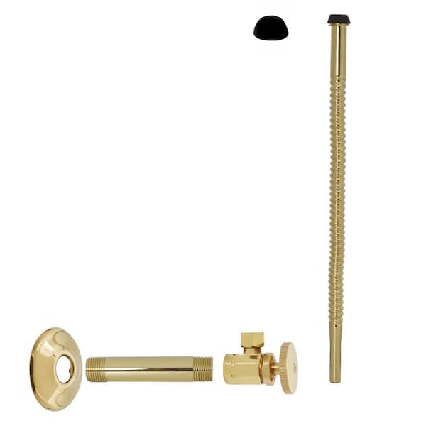 Westbrass 1/2 in. IPS x 3/8 in. O.D. Comp. Outlet x 12 in. Corrugated Supply Line Kit with Round Handle, Polished Brass