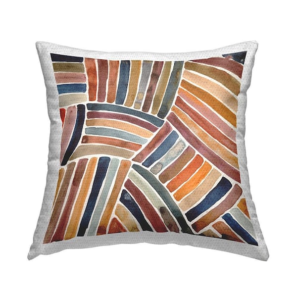 Boho Alternating Stripes Pattern Multi-Color Square Outdoor Throw Pillow