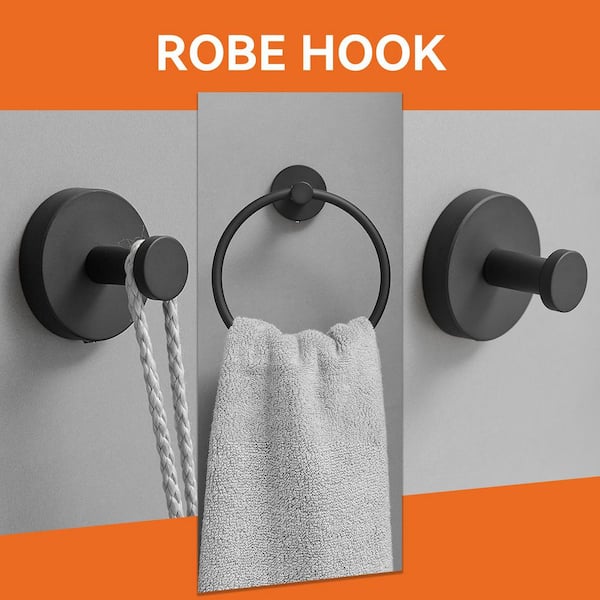 3-Piece Bath Hardware Set with Towel Ring and 2-Piece Towel Hooks and Mounting Hardware Wall Mount Modern in Matte Black