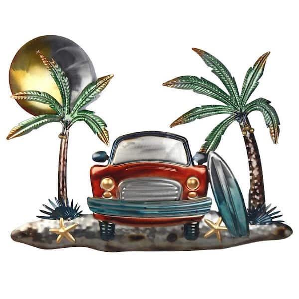 Unbranded 24 in. Surf Beach Scene Metal Decorative Wall Art