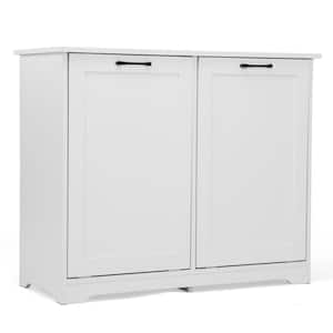 White Particle Board 37 in. Sideboard 13 Gallon Kitchen Trash Can with Handles and Deodorizer Device