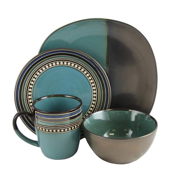 Unbranded Ocean View 16-Piece Blue Dinnerware Set