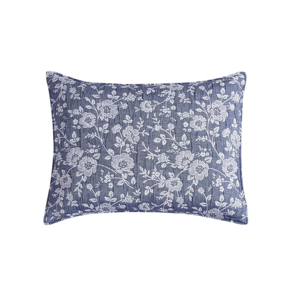 Navy Floral Twin Reversible Cotton Blend Quilt Set