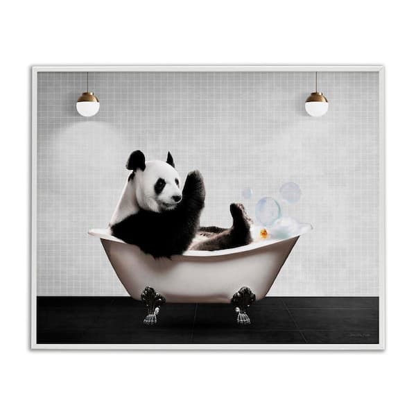 Stupell Industries Panda in Modern Bubble Bath by Seven Trees Design White Framed Animal Giclee Art Print 11 in. x 14 in.