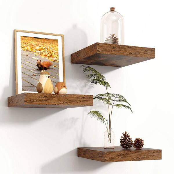 7.75 in. W x 7.75 in. D Square Floating Shelves Rustic Brown Wood