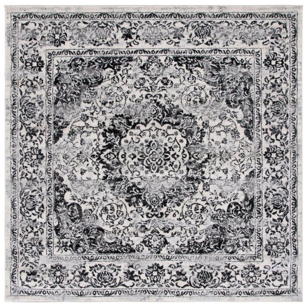 SAFAVIEH Tulum 3 ft. x 3 ft. Ivory/Black Distressed Abstract Floral ...