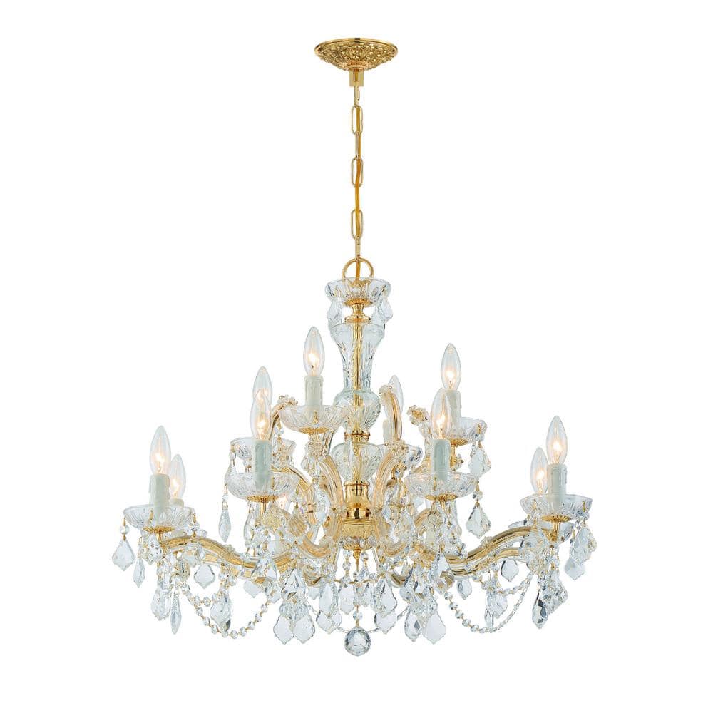 Gold and Clear Italian Crystal 12-Light Candle Chandelier