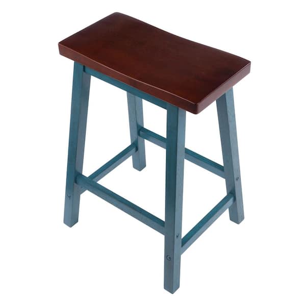 Winsome Satori Saddle Seat 24 in. Counter Stool, Rustic Teal and