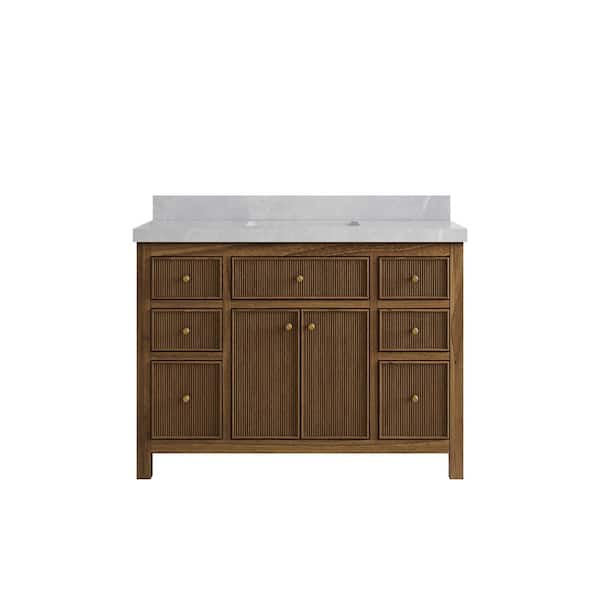 Willow Collections Sonoma Teak 48 in. W x 22 in. D x 36 in. H Bath Vanity in Dark Teak with 2" Light Quartz Top