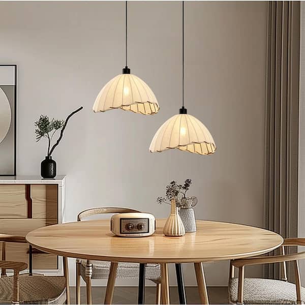 YANSUN 1-Light BOHO Black and White Umbrella Rattan Pendant