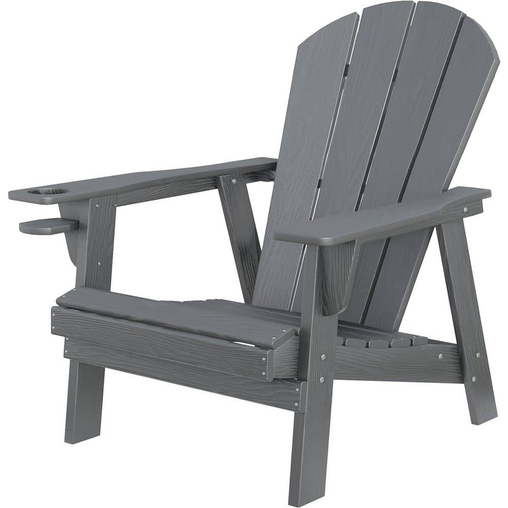 Grey HIPS Outdoor Plastic Folding Adirondack Chair with Retractable Ottoman, Adjustable Backrest and Cup Holders price history on PriceWatchPro