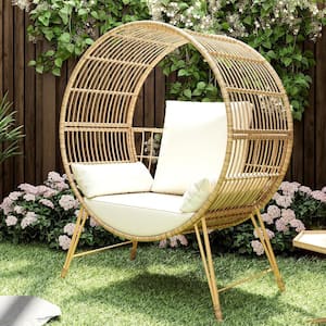 Outdoor Egg Chair, Oversized Wicker Patio Chair with Cushions,350 lbs. Capacity, Indoor Round Rattan Nest Boho Chair