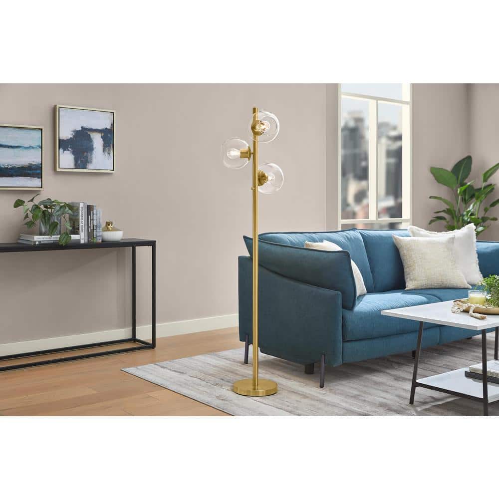Vista Heights 62 in. 3 Light Aged brass Standard Indoor Floor Lamp With Clear Glass Shade price history on PriceWatchPro