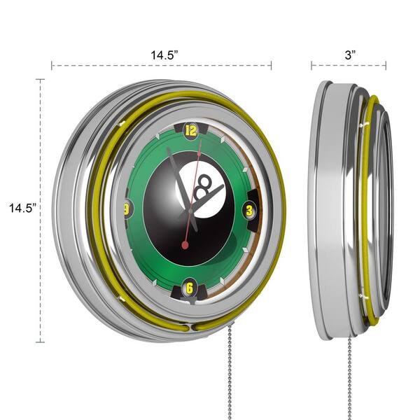 Rack'Em 8-Ball Yellow 9 Ball Lighted Analog Neon Clock