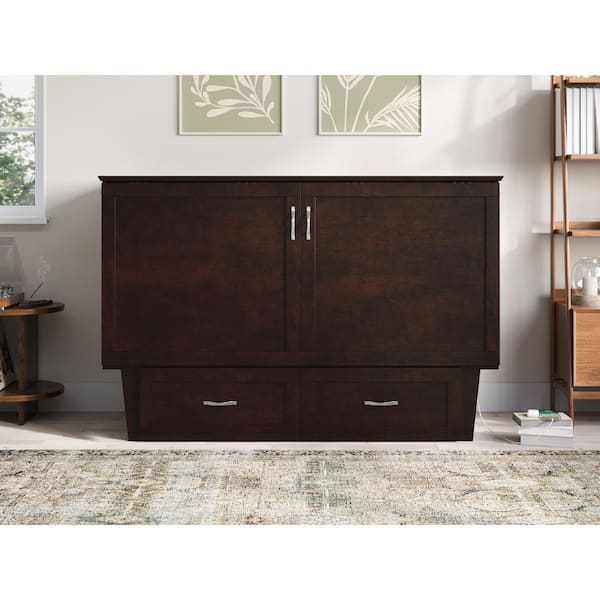 AFI Chelsea Espresso Queen Wood Murphy Bed Chest with Mattress, Storage