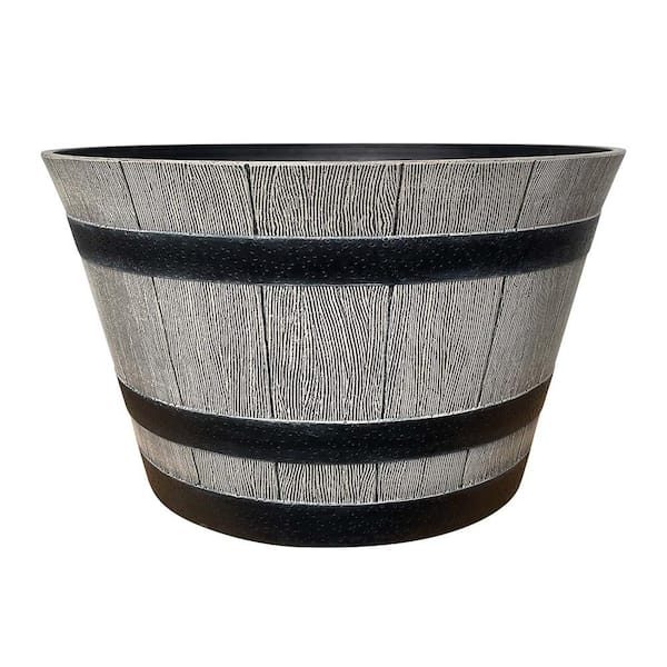 Southern Patio Large 15.4 in. Dia x 9.1 in. H 19 qt. Birchwood Gray High-Density Resin Whiskey Barrel Outdoor Planter