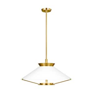 Ultra Light 27.375 in. W x 13.75 in. H 1-Light Burnished Brass Integrated LED Pendant Light with Steel/Acrylic Shade