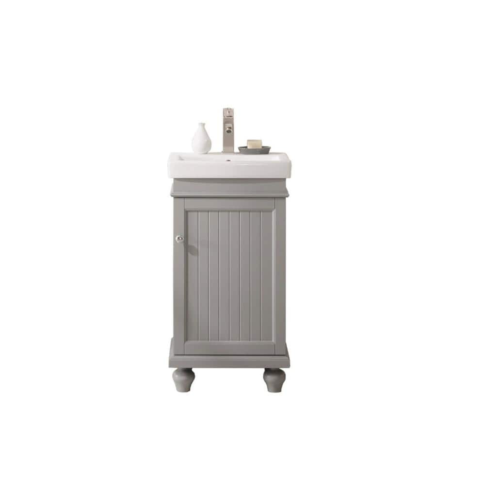Gray Freestanding Vanity with White Ceramic Sink