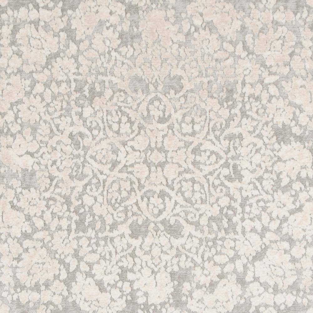 Round Light Grey Cream Floral Synthetic Area Rug