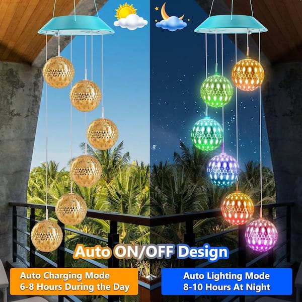 Cubilan Solar Wind Chime, Color Changing Moroccan Ball Wind Chimes