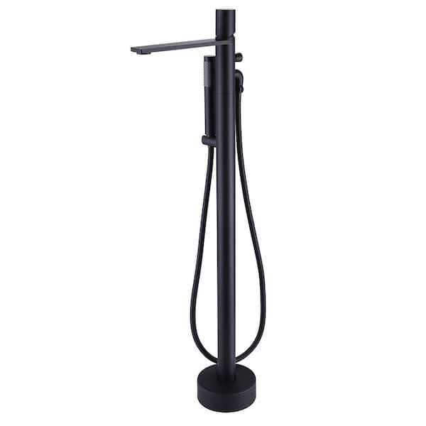 Tomfaucet Single Handle Floor Mount Freestanding Tub Faucet with Hand Shower in Matte Black