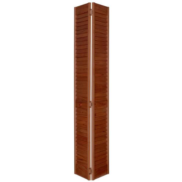 Home Fashion Technologies 32 in. x 80 in. Louver/Louver MinWax Red Oak Solid Wood Interior Closet Bi-fold Door