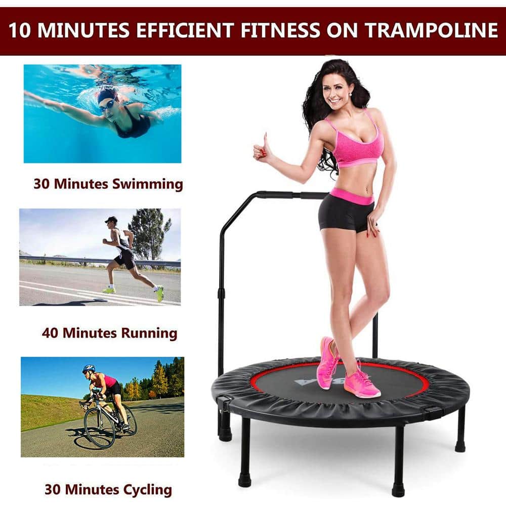 Kids' Round Black and Red Mini Exercise Trampoline with Safety Pad