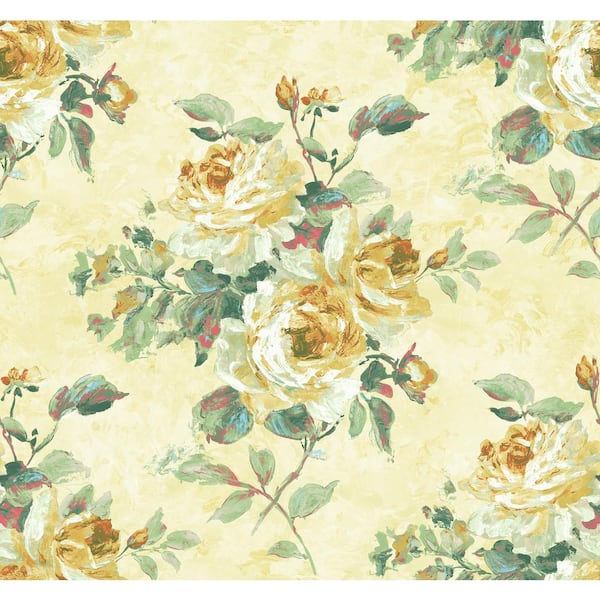 Seabrook Designs Rose Bouquet Gold, Metallic Pearl, and Green Paper Strippable Roll (Covers 60.75 sq. ft.)