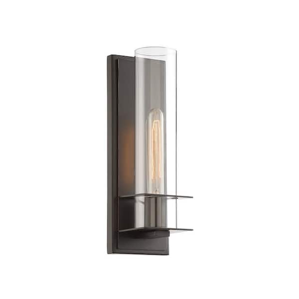 Savoy House Hartford 4.5 in. W x 14 in. H 1-Light Classic Bronze Wall Sconce with Clear Glass Cylindrical Shade