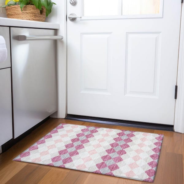 Mayfield Premium Machine Washable Abstract AMF1007 Pink 2 ft. x 3 ft. Area Rug